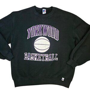 VTG 90s Yorkwood Basketball Sweatshirt Black Russell Athletics Sz XL Made In USA
